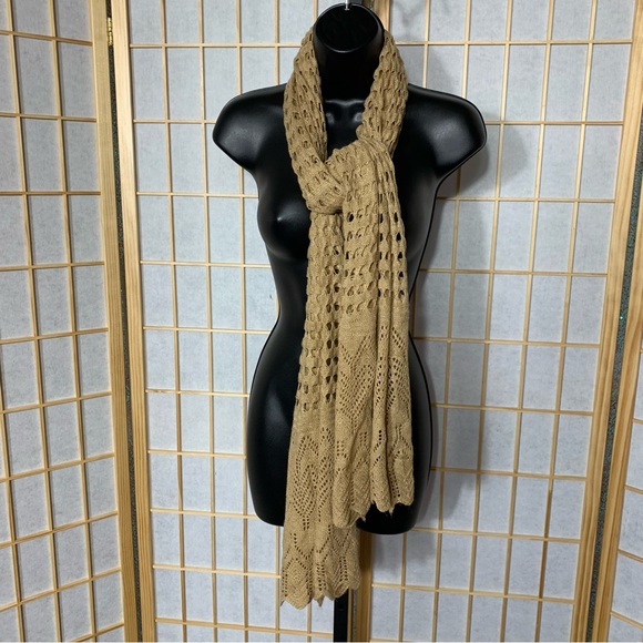 Fraas Lightweight Tan Crocheted Scarf - Picture 4 of 11